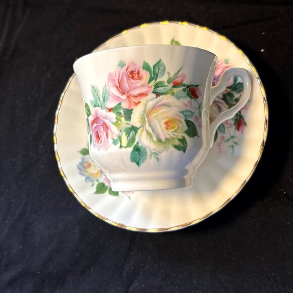 Royal Stafford China Cup and Saucer - Pink and White Flowers - Picture 1 of 4
